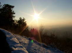 Sunset over the snow on the Cherohala Skyway.